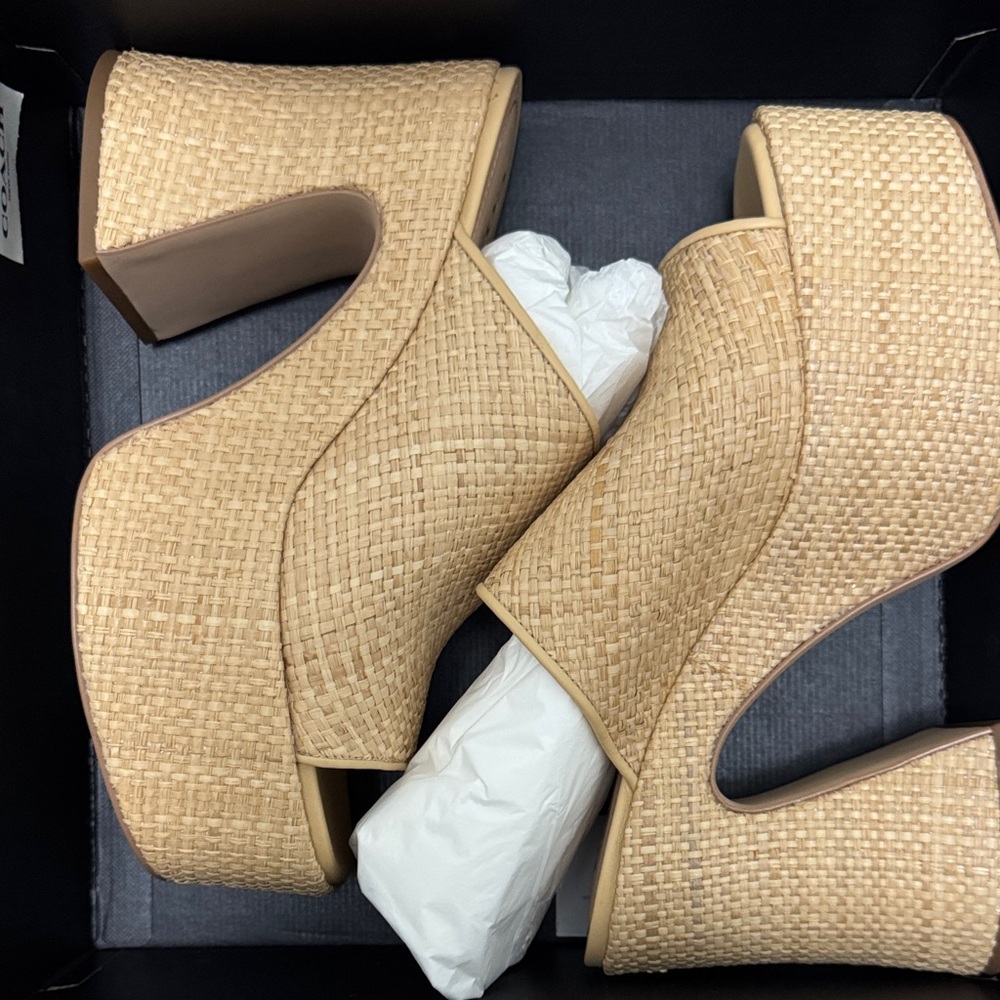 Coach Tan Woven Platform Heels